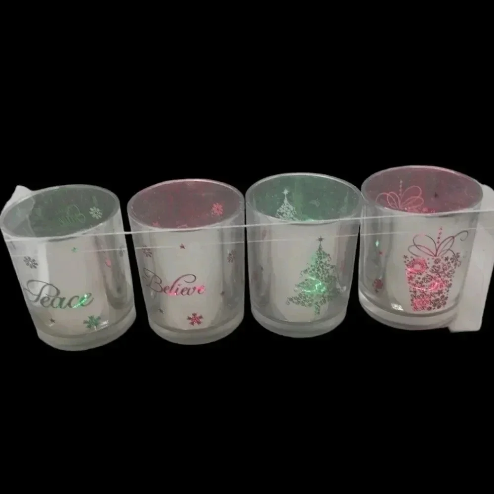 Set of 4 christmas glass votive candle holder